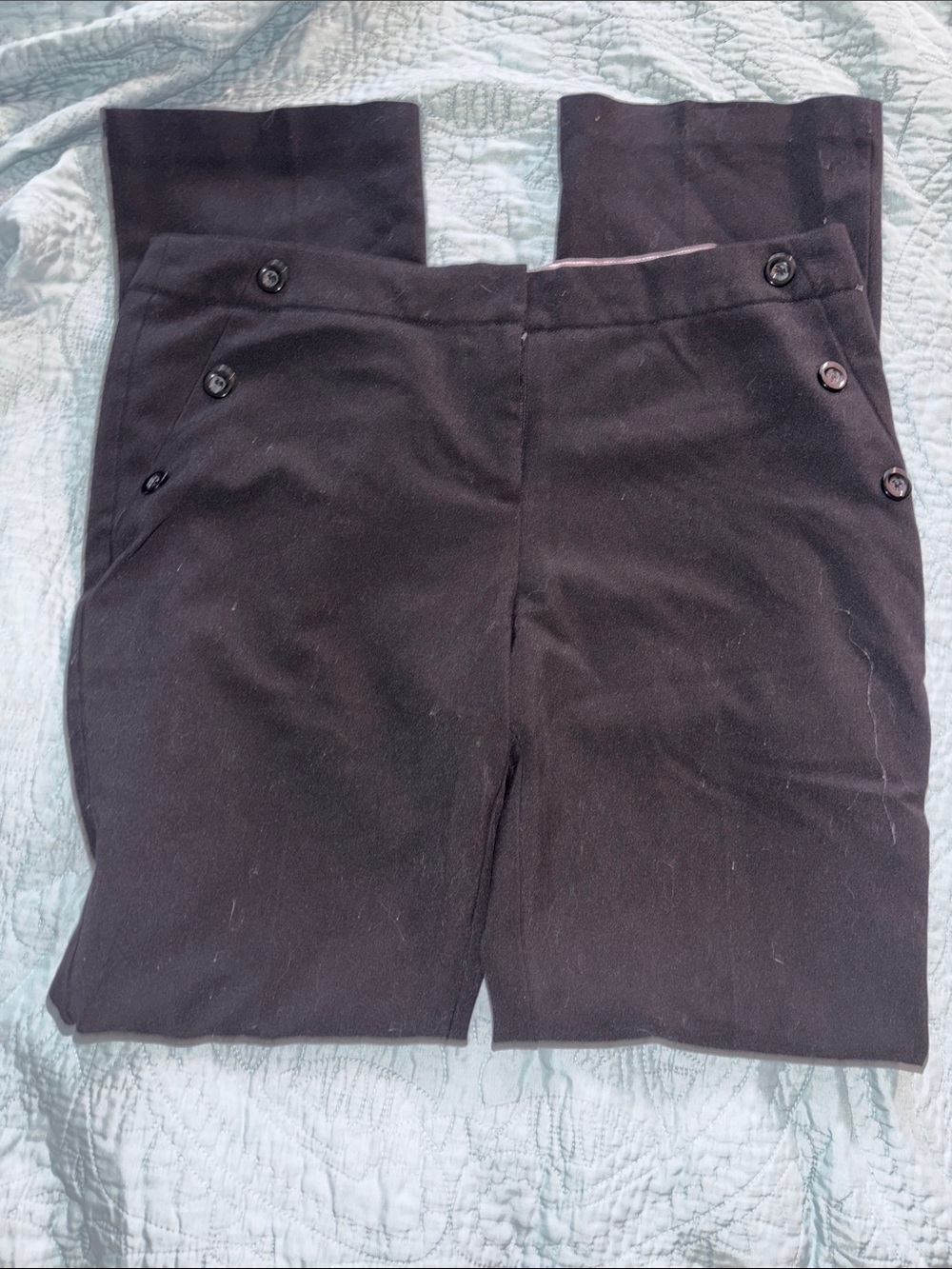 Women's Black Boot Cut Pants with Button Detail